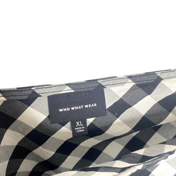 Who What Wear Black White Gingham One Shoulder Top Peplum Waist Size XL - Picture 4 of 9